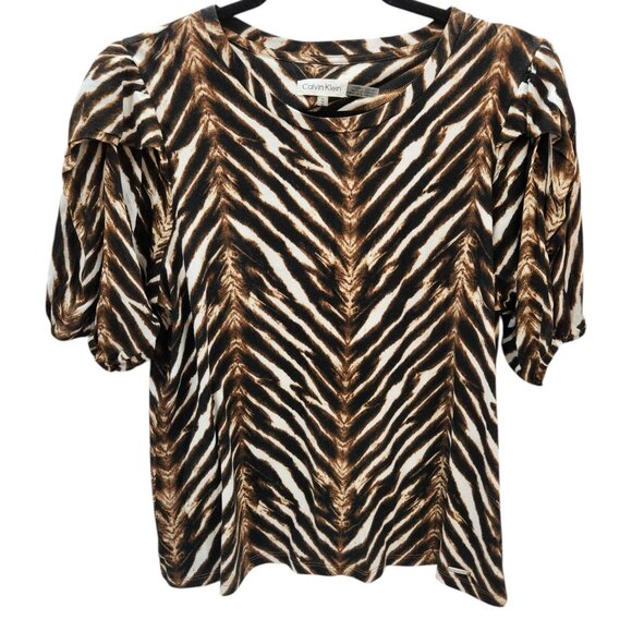 Calvin Klein Women's Animal Print Puff Sleeve Blouse Top Size Medium - Picture 3 of 10
